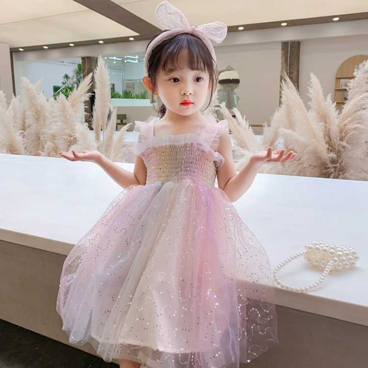 Toddler Fairy Tale Princess Birthday Dress with Butterfly for Girls Rainbow Summer Sequin Clothing 210529