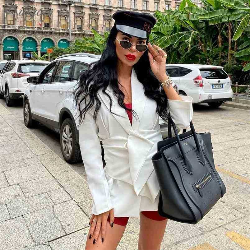 Women's White Knot Split Irregular Casual Jacket V-neck Belt Long Sleeve Loose Fit Fashion Summer Fall 210525
Women's White Knot Split Irregular Casual Jacket V-neck Belt Long Sleeve Loose Fit Fashion Summer Fall 210525