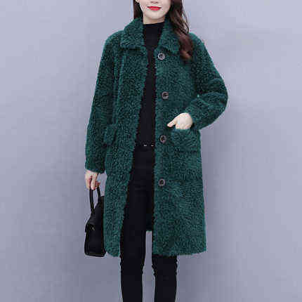 Winter Jacket Women Warm Faux Fur Lambswool Plush Coats Female Outerwear Korean Fashion Ladies Cardigans Long Sleeve Clothing 211123
