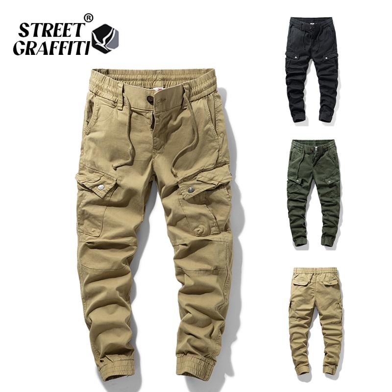 Spring Men's Cotton Cargo Pants Clothing Autumn Casual Fashion Elastic Waist Quality Pantalones Tipo Men