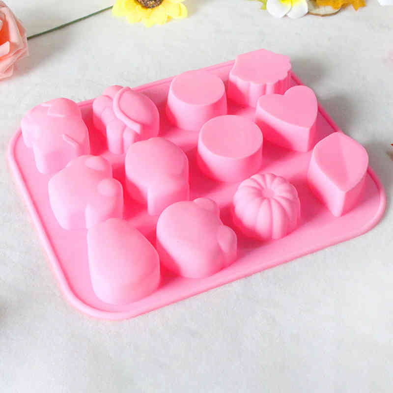 Kitchen Supplies DIY Baking Tools 12-Cavity Reusable Pink Cupcake Jelly Candy Decoration Multi Purpose 1Pcs Food Grade Silicone