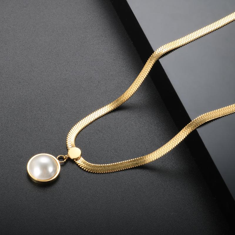 Pendant Necklaces Women's Neck Chain INS Wind Korean Wave Choker 14K Gold Knife Brand Pearl Jewelry Vacuum Electroplating Round Necklace