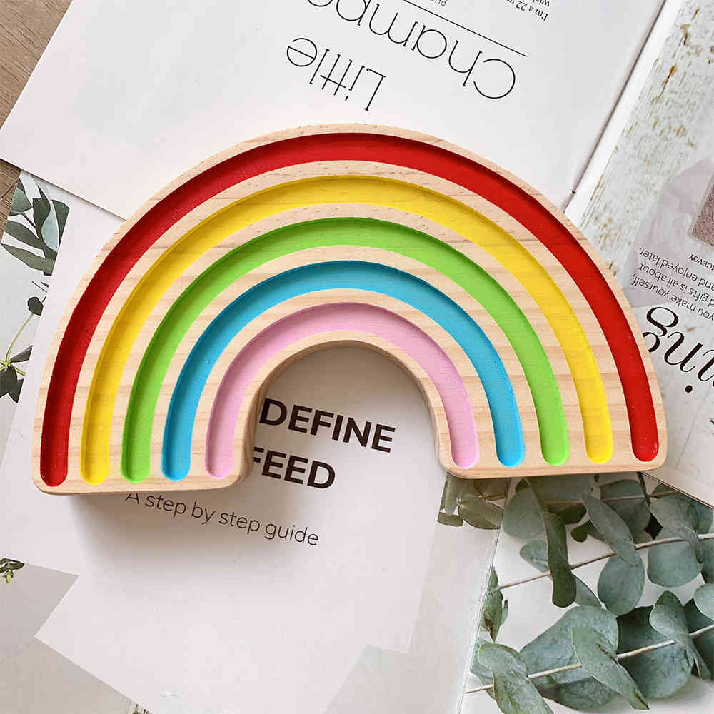 ins Style Wooden Rainbow Building Blocks Toy For Kids Room Decor, Newborn Photography Props Blocks Ornament