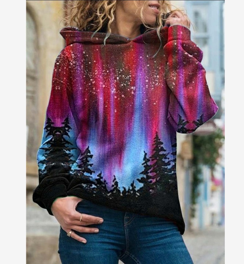 Women's Hoodies Sweatshirts European and American autumn winter long-sleeved hooded Christmas tree print street hipster sweater women