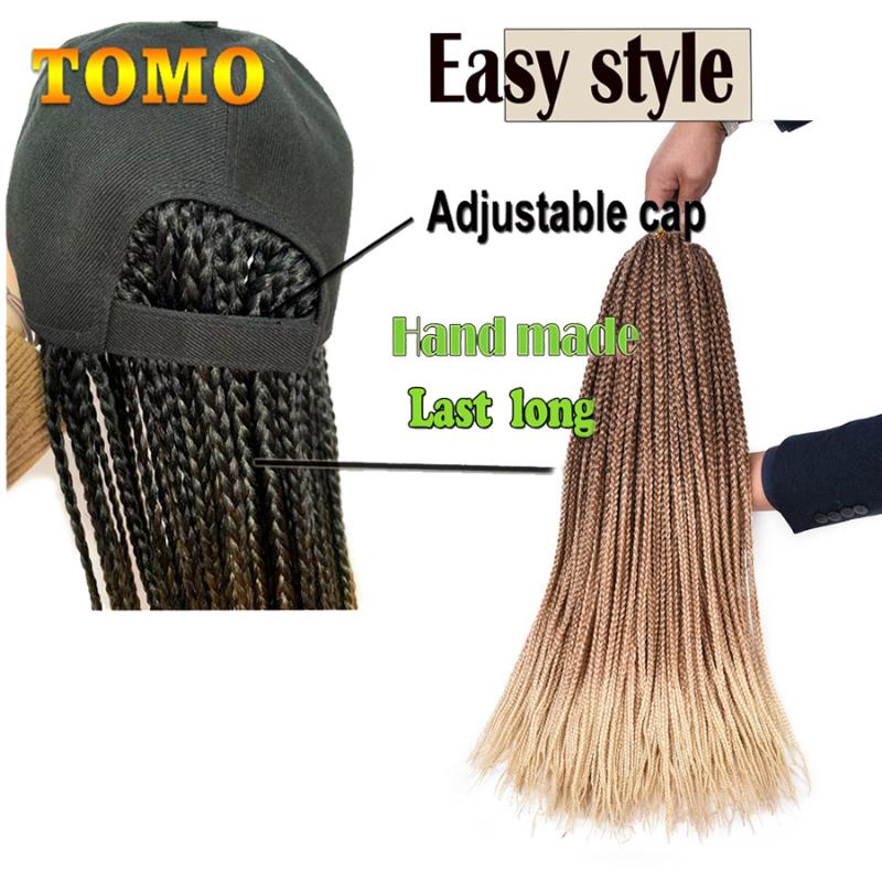 Synthetic Wigs Ombre Box Braids Wig Baseball Cap With 24inch Long Boxed Braiding Hair Heat Resistant For Women Girls