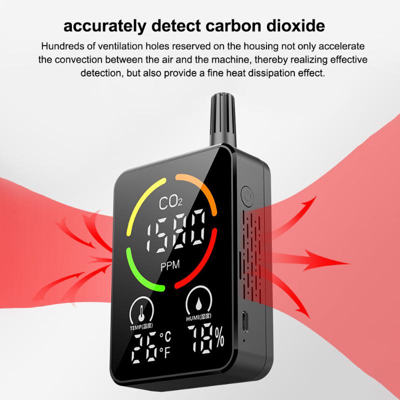 Gas Analyzers Infrared Semiconductor 3in1 CO2 Temperature Humidity Monitoring Device Digital Display Air Quality Detector With Time