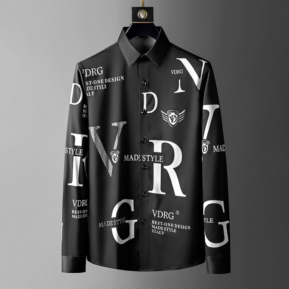 Letter Shirts Men Long Sleeve Business Casual Spring Slim Streetwear Dress Social Nightclub Chemise Homme, White
Letter Shirts Men Long Sleeve Business Casual Spring Slim Streetwear Dress Social Nightclub Chemise Homme, White