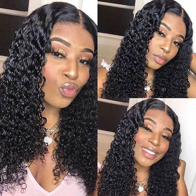 Kinky Curly Dark Brown/Black Lace Front Wigs Synthetic Hair 26 Inch Free Part Deep Wave Heat Resistant Daily Use /Cosplay Womens Wig