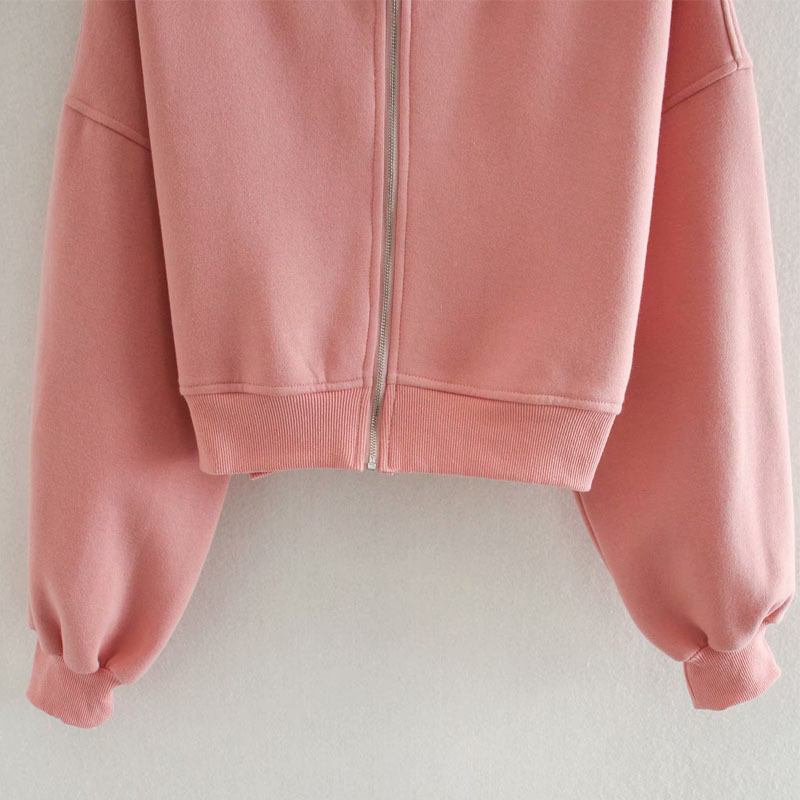 Pink Korean Round Neck Long Sleeve Zipper Chic Female Coat Korean Harajuku Fashion Casual Sports Loose Women's Jacket Tops 210507