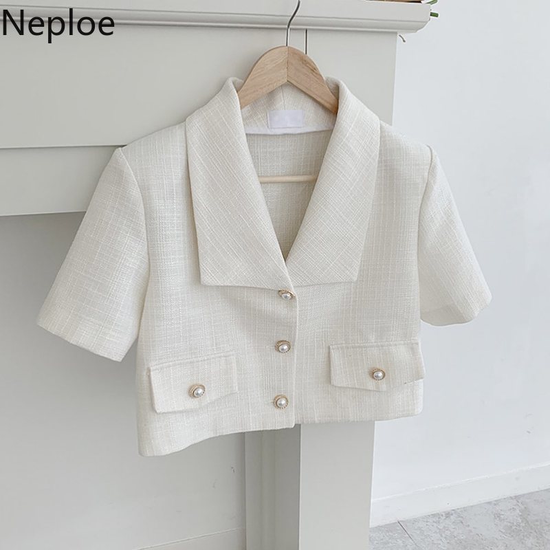 Neploe Blusas Mujer De Moda Verano Korean Elegant Blouses Women Office Lady Shirt Notched Collar Short Blouse Tops 94894 210422