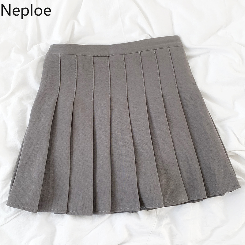 Neploe Japanese Mini Skirts Preppy Style Sweet Pleated Fladas Mujer High Waist Slim Saia Fashion All-match Jupe Women 95160 210422