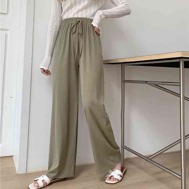 High Waist Soft Comfort Women Pants Casual Summer Slacks Pants Women Ice Silk Full Length Long Trousers Female Slacks 210515