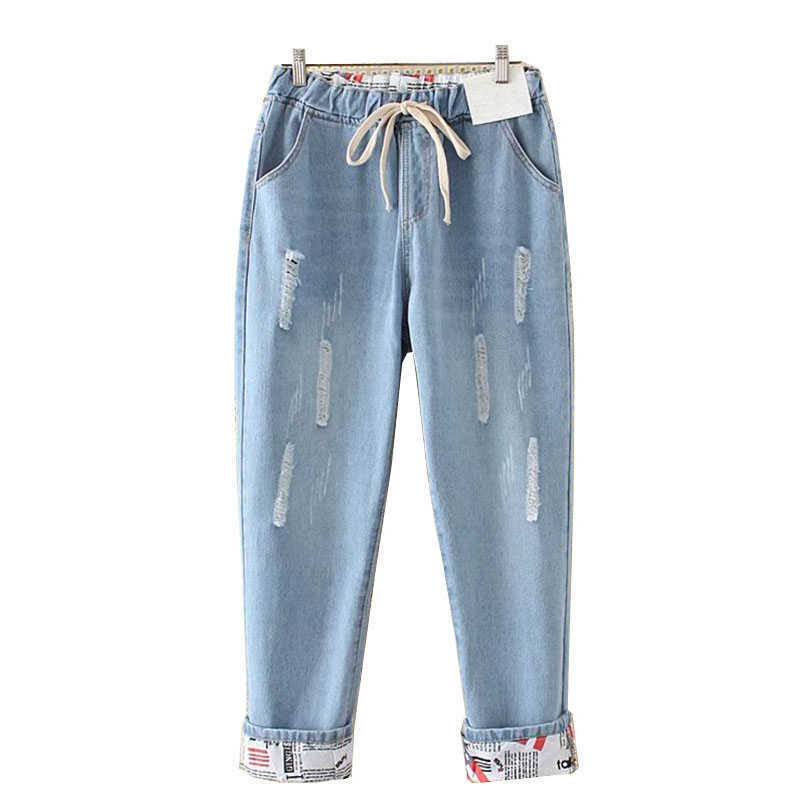 Women's Plus Size Harem Jeans Elastic Waist Hemming Young Girl Fashion 4XL 5XL Large Denim Pants Trousers 210922