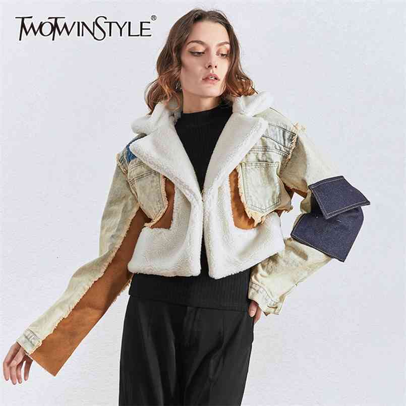 Hit Color Patchwork Lambswool Women Cardigans Lapel Long Sleeve Plus Size Casual Denim Jacket Female 210524, Blue
Hit Color Patchwork Lambswool Women Cardigans Lapel Long Sleeve Plus Size Casual Denim Jacket Female 210524, Blue