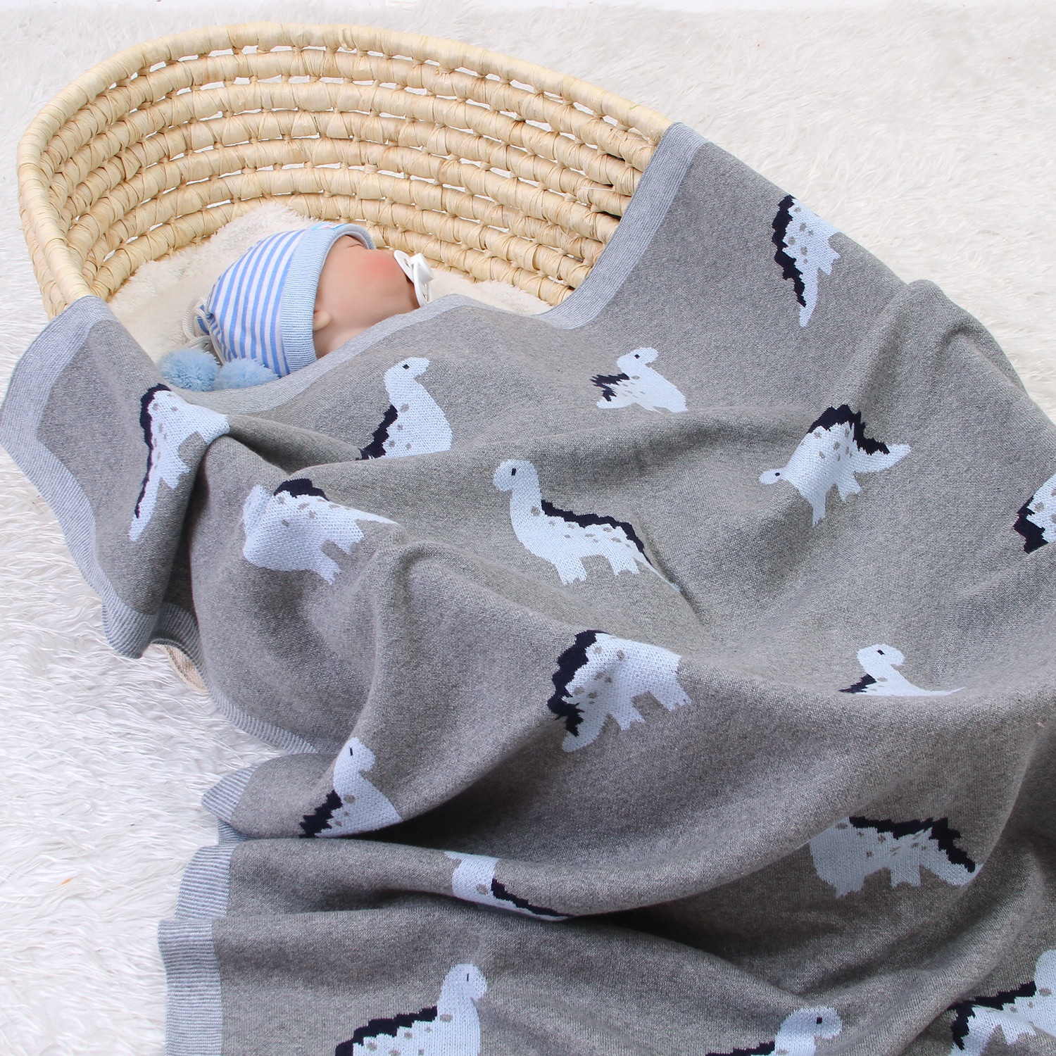 100x80cm new baby infant knitted basket blanket summer Air Conditioning Toddler Bedding Quilt Newborn Super Soft Swaddles Wrap Blankets Dinosaur Desig