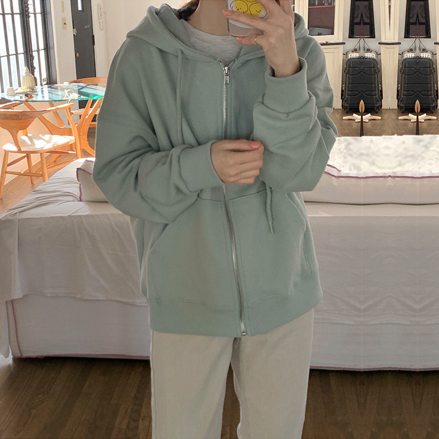 Comelsexy Autumn Full Cotton Hooded Sportswear Zip-up Sweatshirt Women Solid Regular Korean Woman Hoodie Female 210515