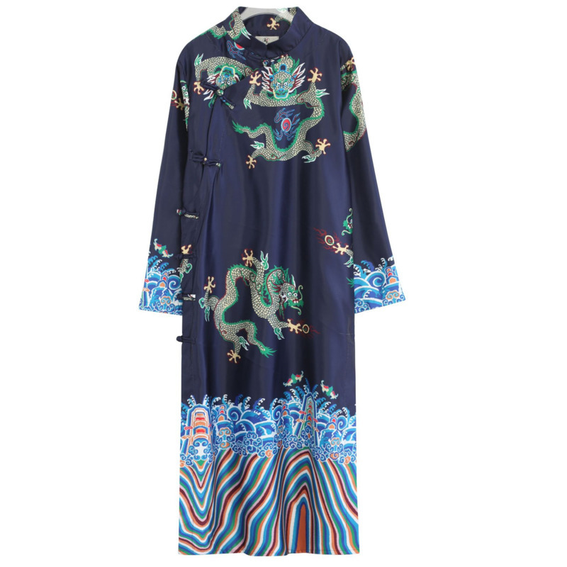 IEFB Spring Dragon Button Up Long Shirt Chinese Style Robe&gown Men's China Button Cardigan National Clothing 9Y5199 210524