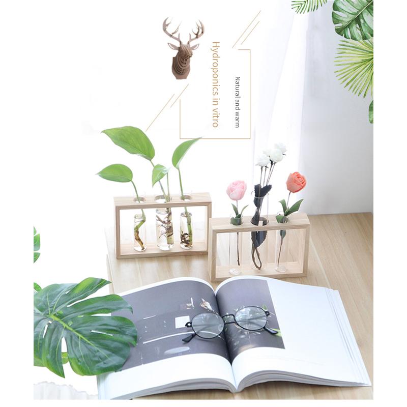 Vases Home Creative Test Tubes Glass Planter Terrarium Flower Vase With Wooden Holder Propagation Hydroponic Plant Table Ornaments