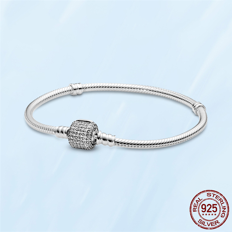 Sterling Silver Snake Chain Charm Bracelet for Women 925 Silver Diamond Heart Bracelet Jewelry Gift Z250910