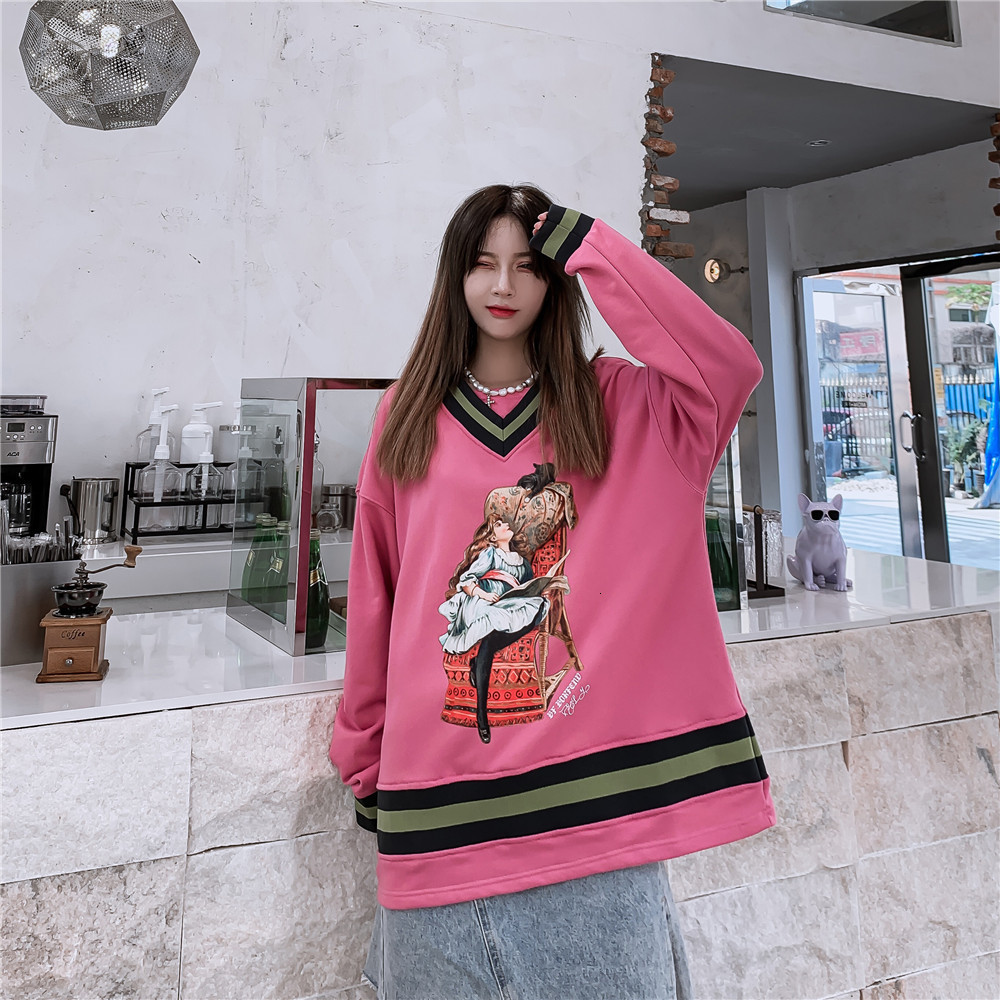 women's hoodies & sweatshirts bumpy striped loose sweatshirt stitched cartoon print v-necked women's hip-hop couple loose-fitting, Black
women's hoodies & sweatshirts bumpy striped loose sweatshirt stitched cartoon print v-necked women's hip-hop couple loose-fitting, Black