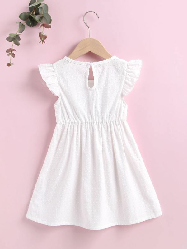 Toddler Girls Swiss Dot Floral Embroidery Ruffle A-line Dress SHE R250424