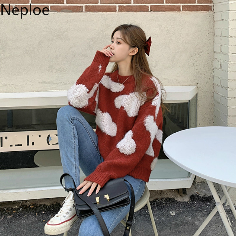Neploe Woman Sweaters Winter Clothes Knitted Pullovers Women Loose Casual Thicked Cloud Jumper Red Sueter Coat 4H057 210422