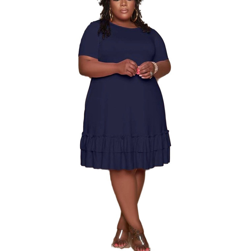 4XL 5XL Plus Size Dresses For Womens Pink Solid Loose Straight Knee Length Fashion Daily Wear Vestidos Dress Midi Cloth 210510