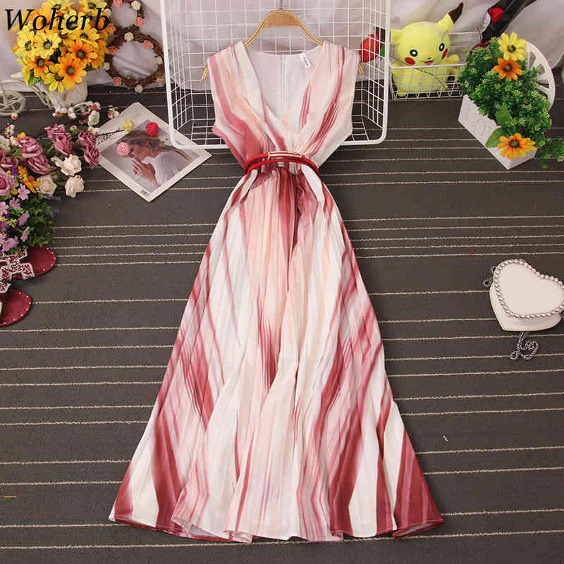 Striped Dress Female Summer Robe V Neck Slim Temperament Ladies Vestidos Fashion High Waist Elegant Dresses 4i351 210519