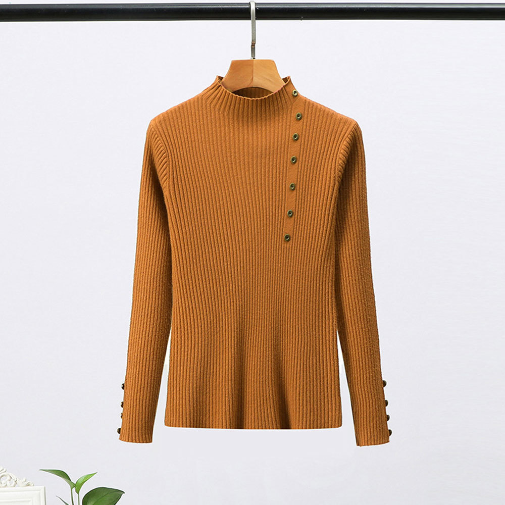 Joco Jolee Women Korean Button Throat Sweater Casual Turtleneck Pullover Autumn Winter Slim Knitting Tops Harajuku Jumpers 210428