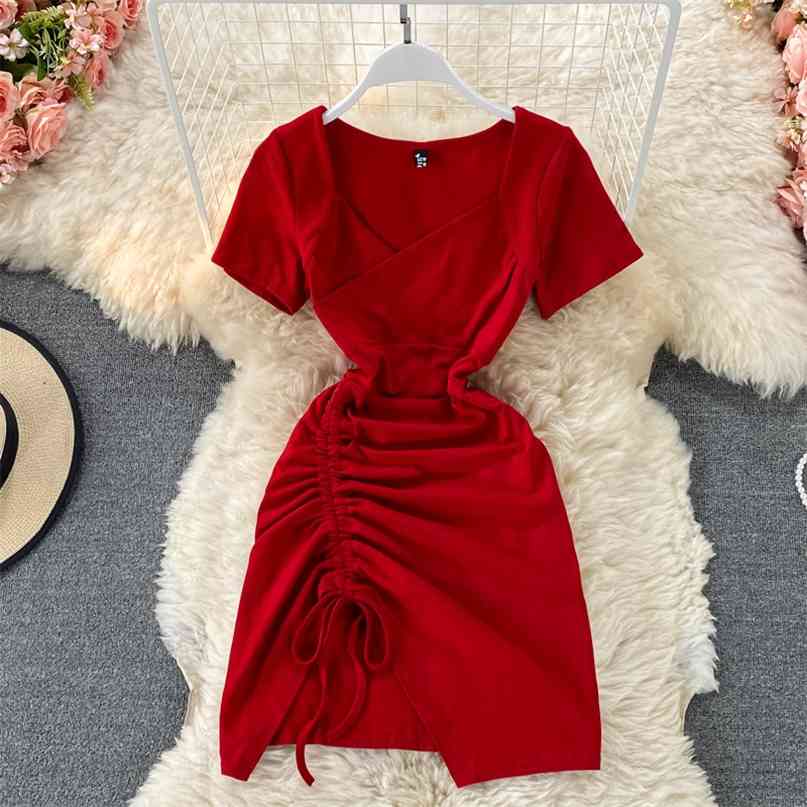 Summer V-neck Drawstring Ruched Mini Dress Women Fashion Short-sleeved Slim High Waist Irregular Party Vestidos 210603, Red
Summer V-neck Drawstring Ruched Mini Dress Women Fashion Short-sleeved Slim High Waist Irregular Party Vestidos 210603, Red