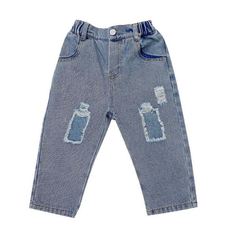 Spring Summer Boys Girls Jeans Baby Ripped Denim Pants Kids Broken Holes Loose Children Bottoms Casual Fashion 210615