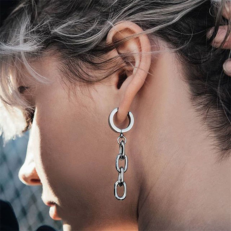 1PCS Punk Stainless Steel Link Chain Hoop Earrings Hip Hop Ear Jewelry Chunky Geometric Drop Earrings for Women Teens Girls Men, Silver
1PCS Punk Stainless Steel Link Chain Hoop Earrings Hip Hop Ear Jewelry Chunky Geometric Drop Earrings for Women Teens Girls Men, Silver