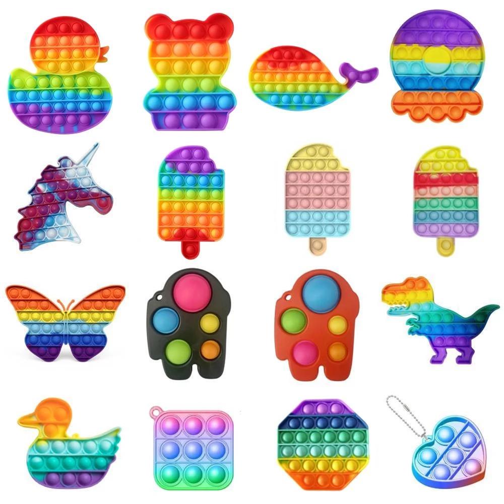 New 2021 Rainbow Push Bubble Fidget Sensory Toy Stress Reliever Stress Relief Toys Anxiety Relief Toys For Kids Birthday Party Gifts