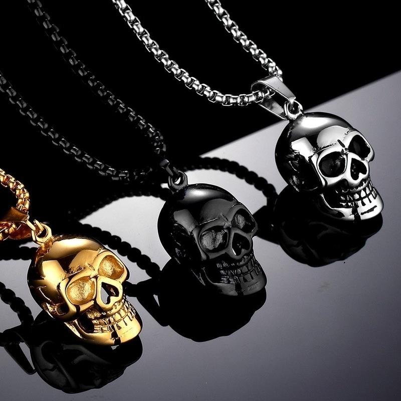 Pendant Necklaces Hip Hop Statement Jewelry Punk Stainless Steel Skull Necklace For Men Women Rock Halloween Gift Collar Dropship
