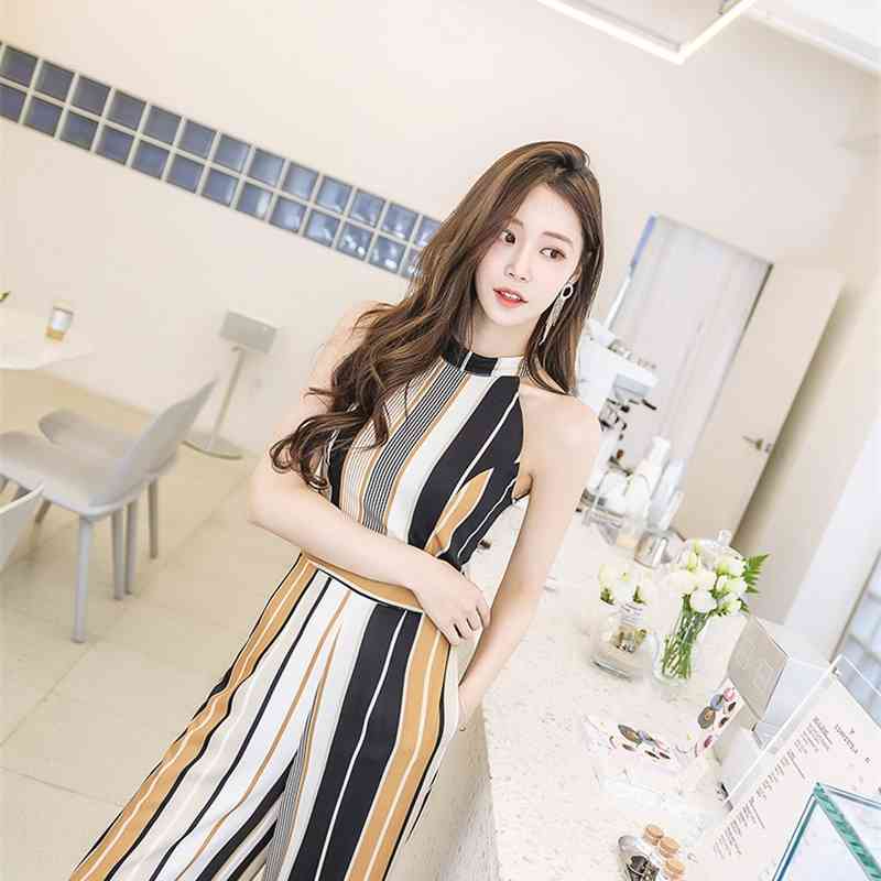 Arrival Women Runway Rompers Womens Summer Jumpsuit Sleeveless Chiffon High Waist Stripe 210520