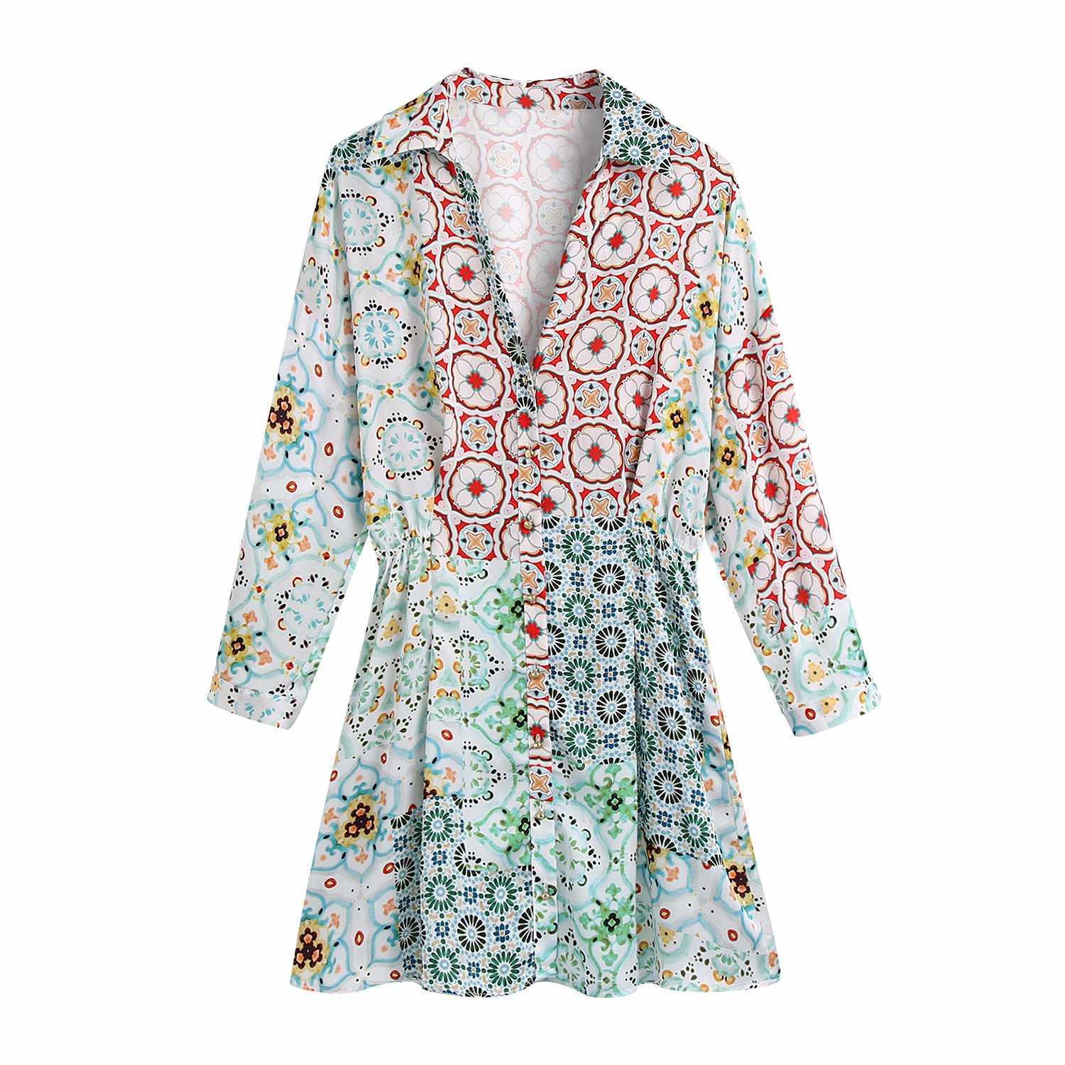 Vintage Women Printed Shirt Dress V-neck Wrist Sleeves Chic Lady Fashion Button-up Short Dresses Woman Robe 210709
Vintage Women Printed Shirt Dress V-neck Wrist Sleeves Chic Lady Fashion Button-up Short Dresses Woman Robe 210709