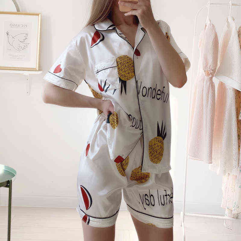 Women's Two-piece Home Suit for Spring and Summer Long-sleeved Cotton Pants Pajamas Print Full sleep tops Woman Pijama Set 211118