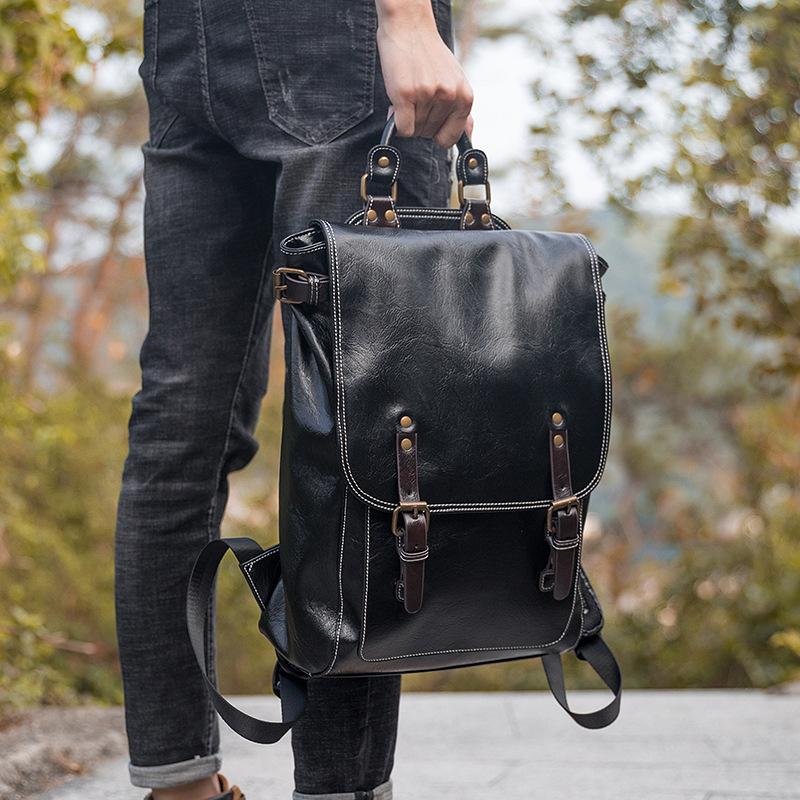 Backpack Vintage Men For Teenage School Bags Male Large Capacity Laptop Backpacks Leather Black Korean Travel