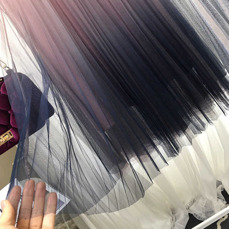 TIGENA Beautiful Gradient Color Long Tulle Skirts Women Korean A-line High Waist Pleated Maxi Female School Girls 210619