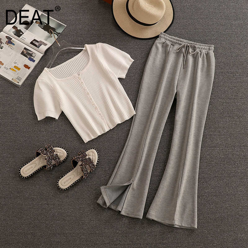 DEAT Women White Round Neck Puff Sleeve Top Split Long Pants Two Piece Set Fashion Temperament Spring Summer 11D778 210709
DEAT Women White Round Neck Puff Sleeve Top Split Long Pants Two Piece Set Fashion Temperament Spring Summer 11D778 210709
