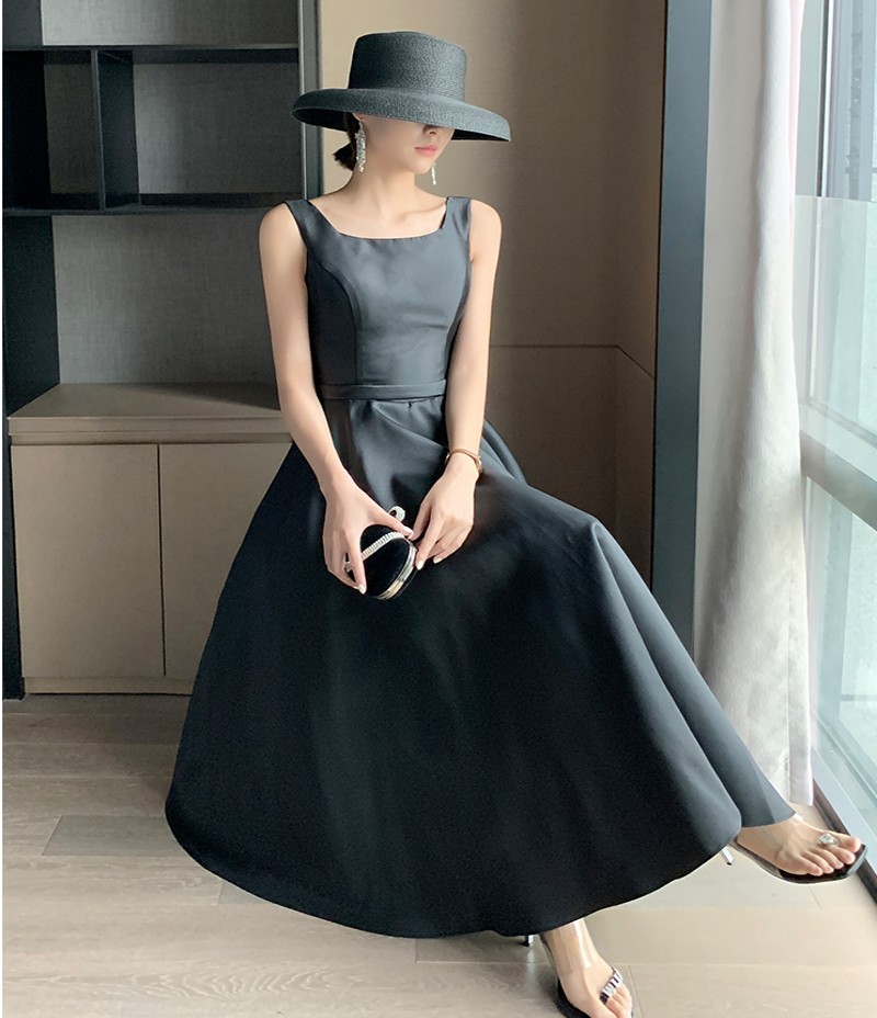 Black A-line Ankle Length Prom Dresses Abendkleider Dubai Backelss Formal Party Dress Bow Satin Simple Evening Gown robe de soiree 2022