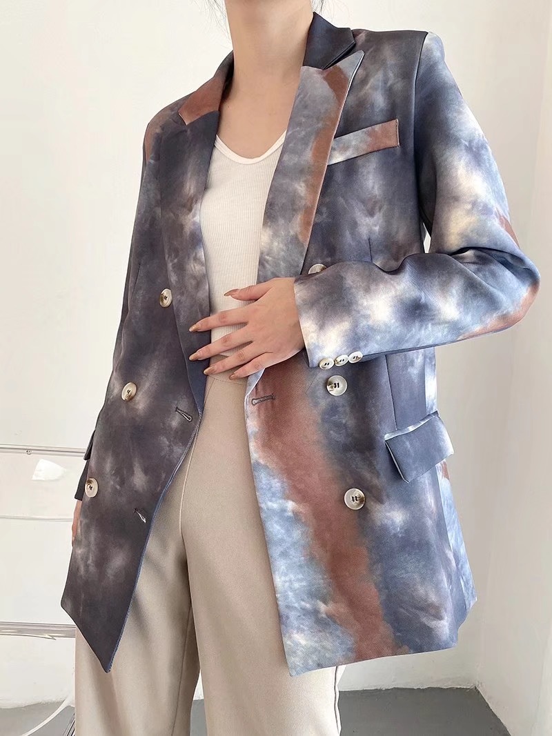 Autumn Gradient Tie die Blazer Boyfriend friend style Women Contrast color Suit Buttons Coat Fashion Femme 210429