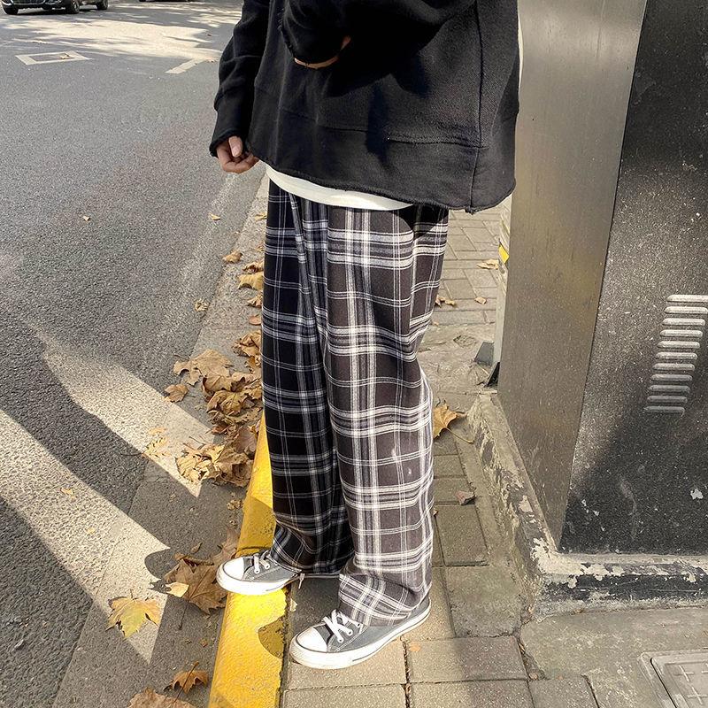 Neploha Men's Autumn Winter Plaid Pants Woman Loose Straight Casual Oversize Trousers Japanese Style Male Hip Hop
