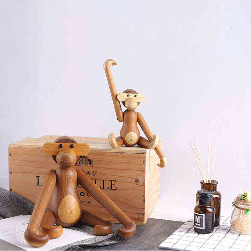 Interesting Wooden Monkey Ornaments Handmade In Nordic Danish Style For Home Statues Sculptures Figurines Interior 211108