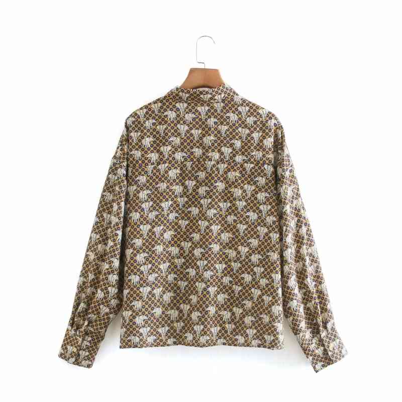 Spring Women Elephant Print Loose Shirt Femme Turndown Collar Long Sleeve Blouse Casual Lady Tops Blusas S8101 210430
