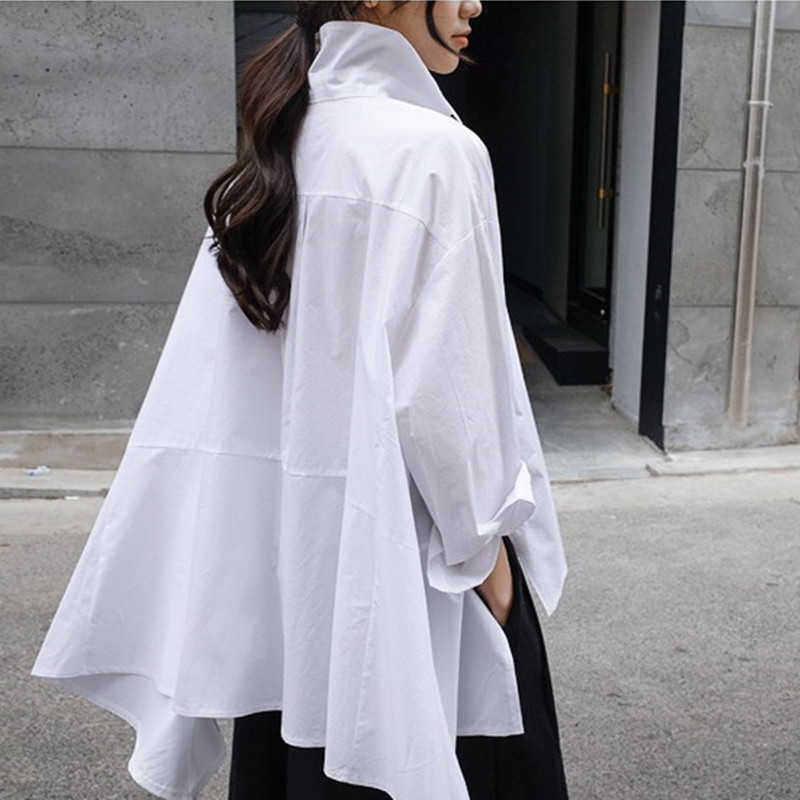 Spring Autumn Lapel Long Sleeve White Back Loose Big Size Irregular Shirt Women Blouse Fashion 210527