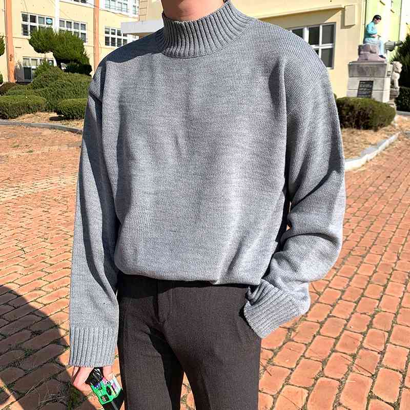 IEFB Autumn Winter Half Mock Neck Sweater Men's Loose Korean Trend Thickened Bottomed Kintted Pullover Tops 9Y5909 210524