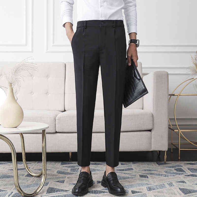 Men Non-iron fabric Dress Pants Slim Straight Black Apricot Dark Gray Casual Suit Pants Male Business Little Feet Suit pants 211112