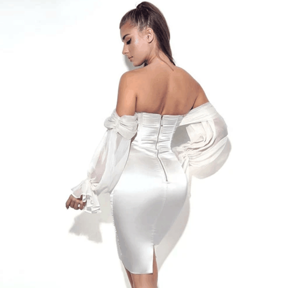 Summer Women Elegant Off Shoulder Long Sleeve Mini Dress Sexy Lace Celebrity Evening Runway Club Party 210423