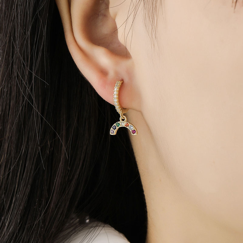 Colorful Rainbow Zirconia Crystal Charm Gold Silver Love Hoops Earring For Women Gift Korean Fashion Luxury Jewelry